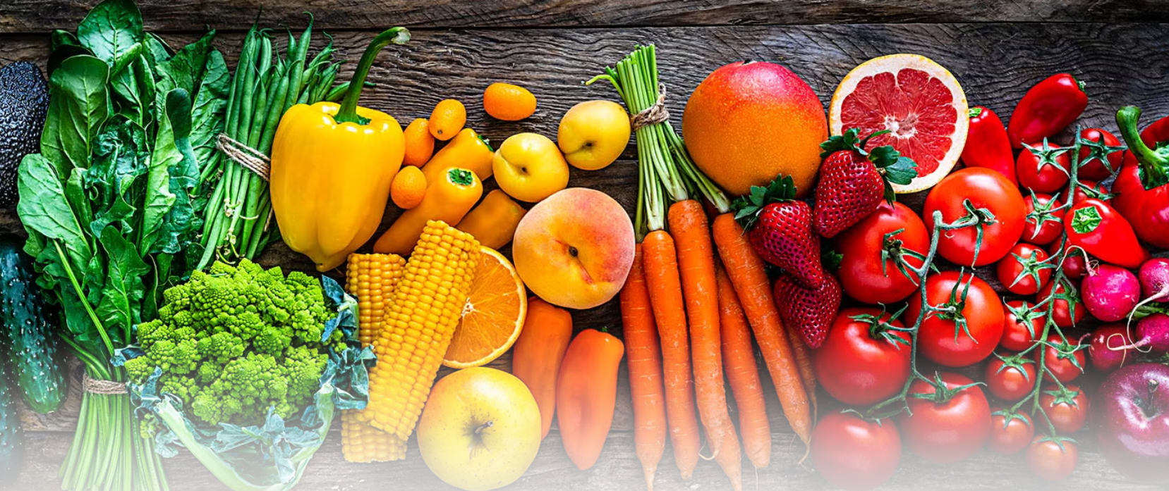 A colourful selection of fresh vegetables and produce